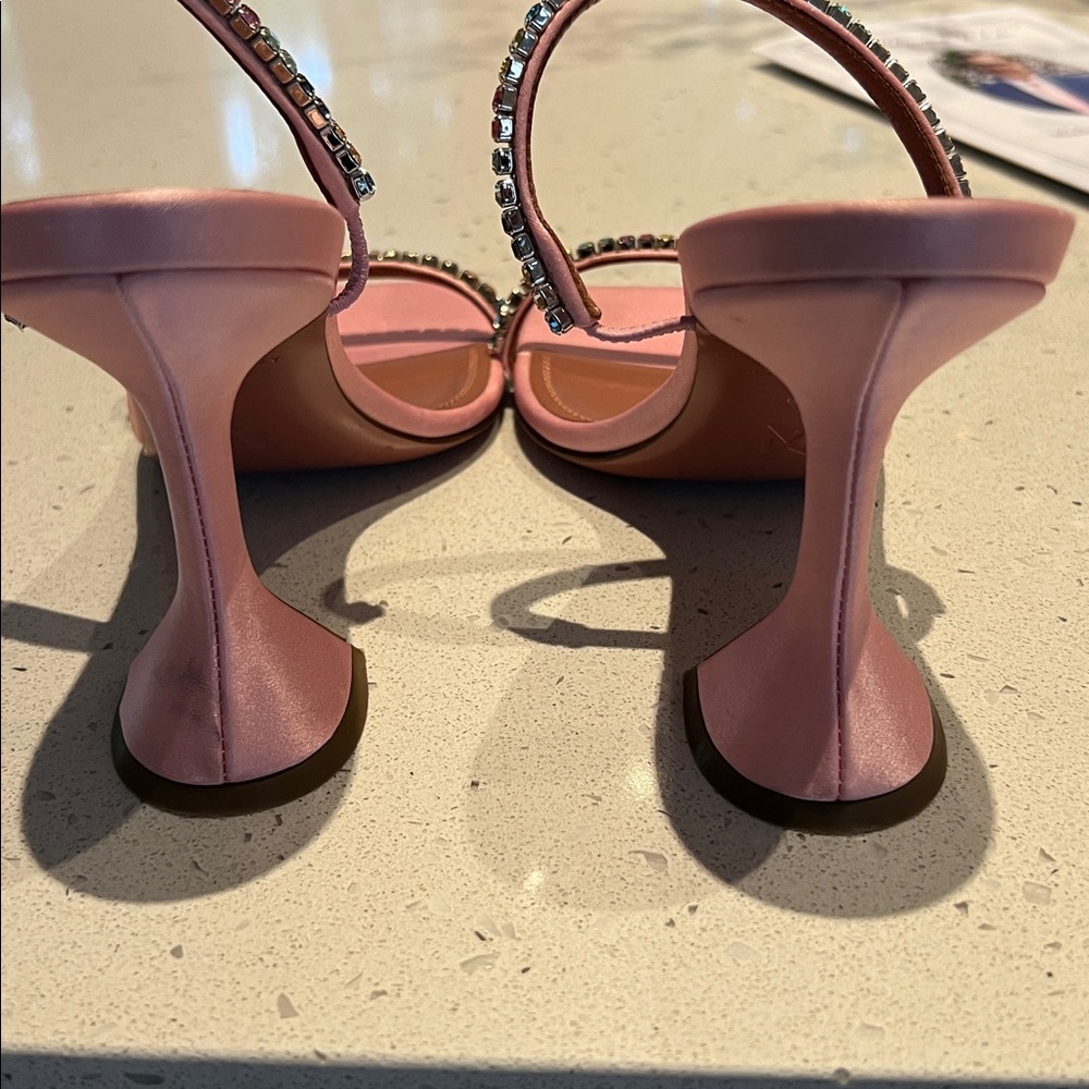 Amina Muaddi Gilda Satin Crystal Embellishments Heels - Picture 4 of 9